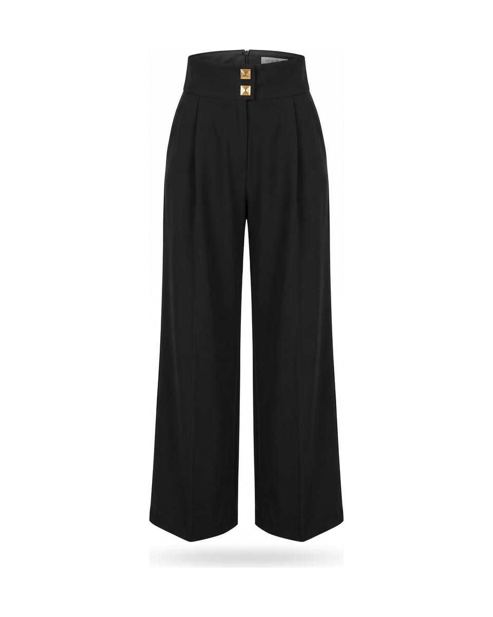 Ensemble blouse nouée, ivoire et noir, pantalon seul sur fond blanc