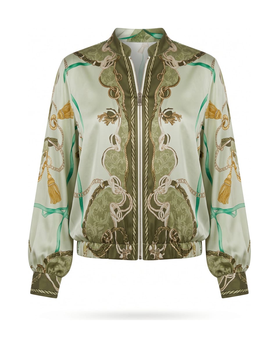 Ensemble chaînes, vert sauge, blouse seule sur fond blanc