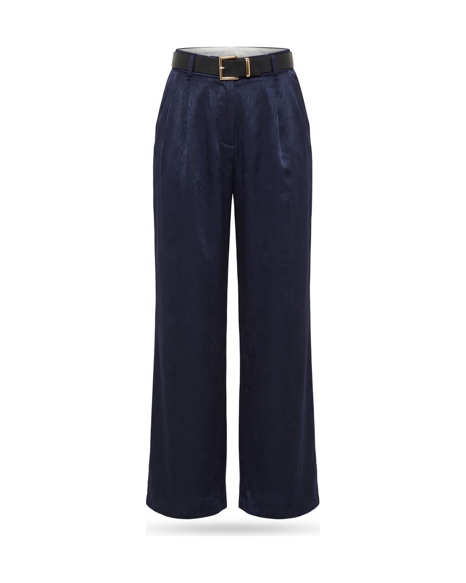 Ensemble chemise et pantalon ceinturé, bleu marine, pantalon seul sur fond blanc