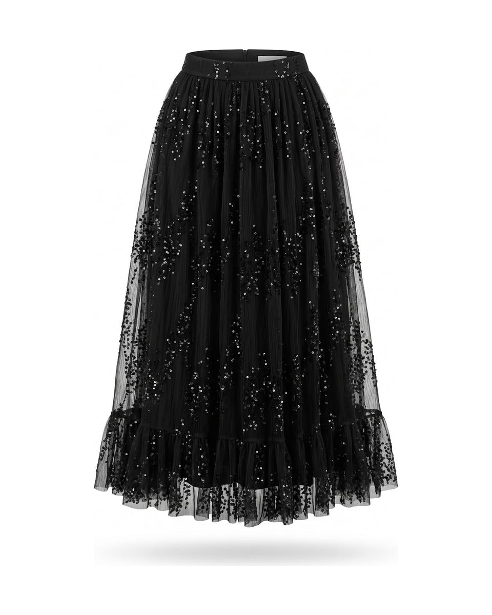 Ensemble de soirée en tulle, noir, jupe seule sur fond blanc