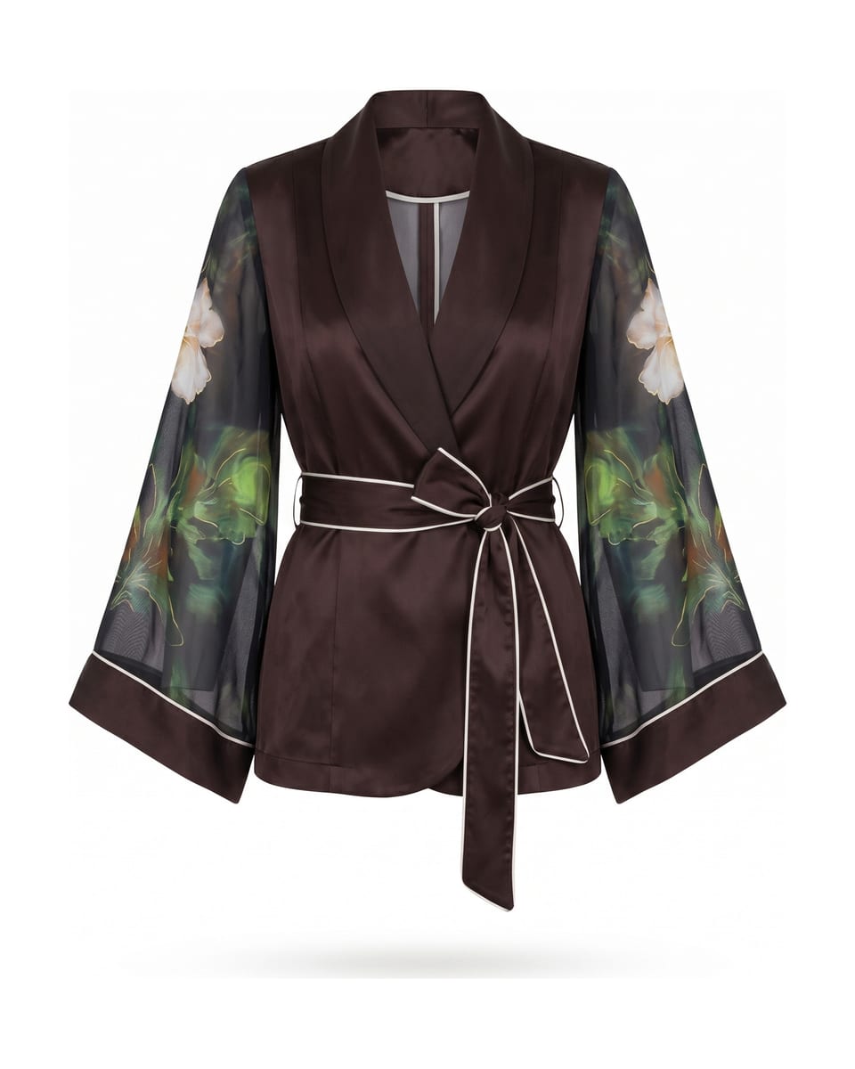 Ensemble kimono, jardin de nuit, veste seule sur fond blanc