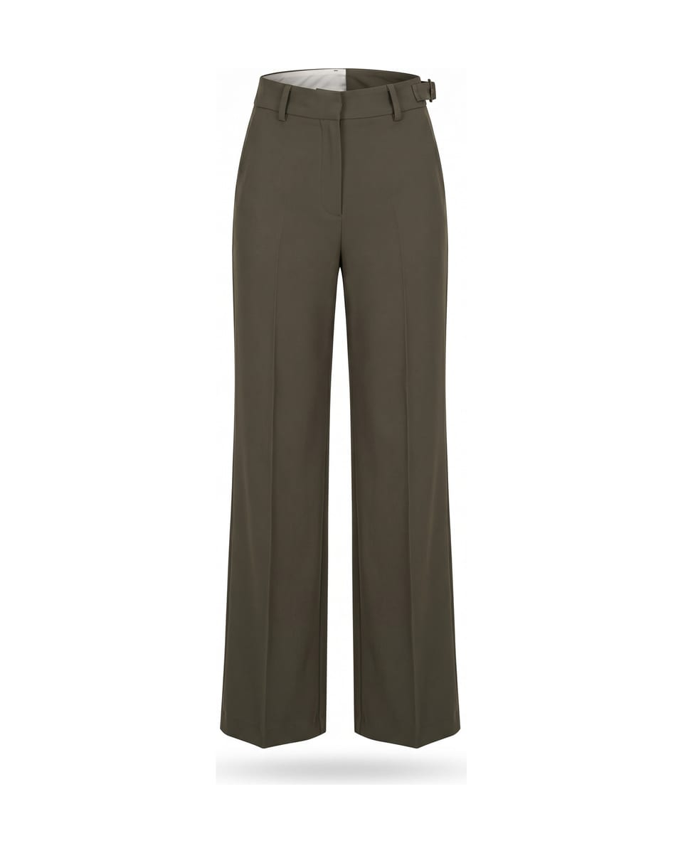 Tailleur croisé à boucles, kaki, pantalon seul sur fond blanc