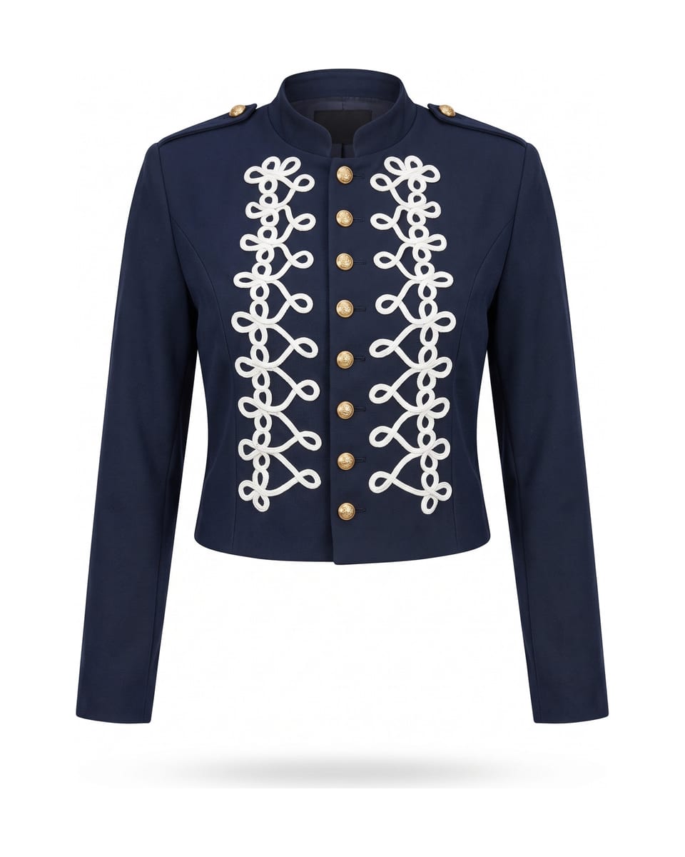 Veste officier, brandebourgs, veste seule sur fond blanc